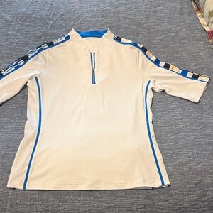 Tail Women's Cream Three Quarter-Sleeve Golf Top with Blue Trim